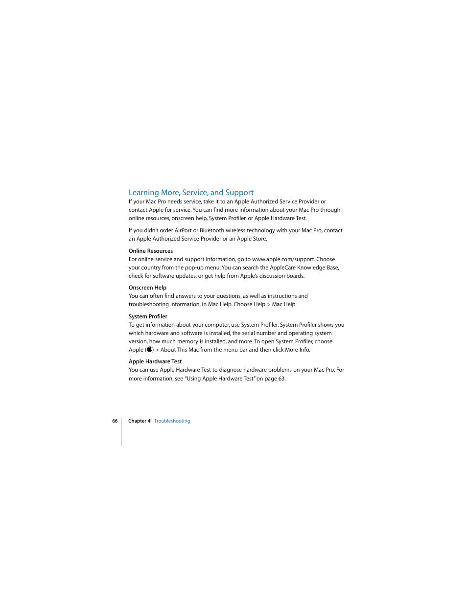 Learning more, service, and support | Apple Mac Pro (8-core) User Manual | Page 66 / 92