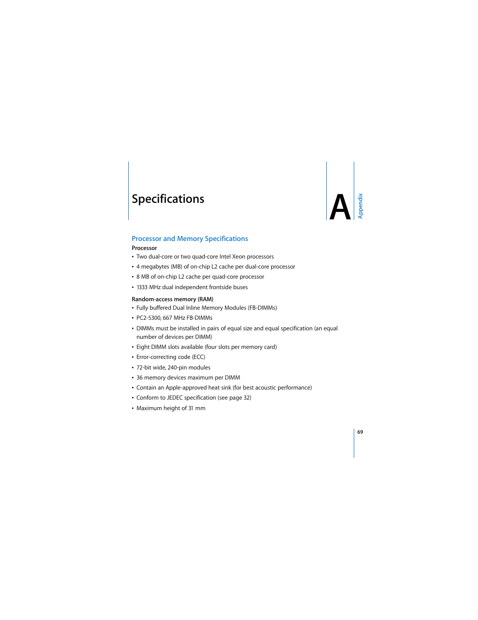 Specifications | Apple Mac Pro (8-core) User Manual | Page 69 / 92