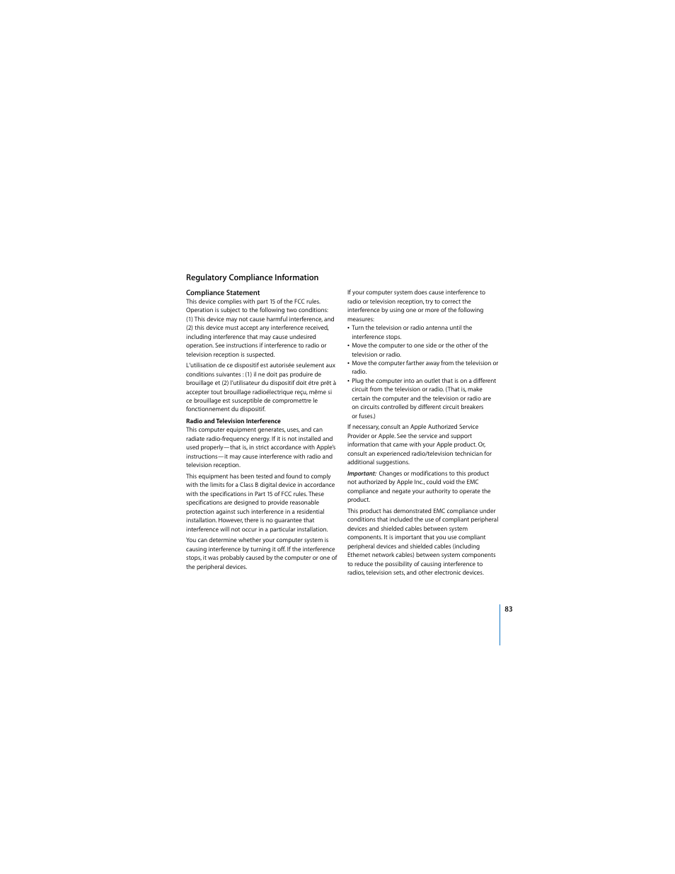83 regulatory compliance information | Apple Mac Pro (8-core) User Manual | Page 83 / 92