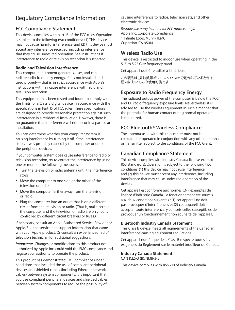 Regulatory compliance information | Apple Mac Pro (Late 2013) User Manual | Page 5 / 12