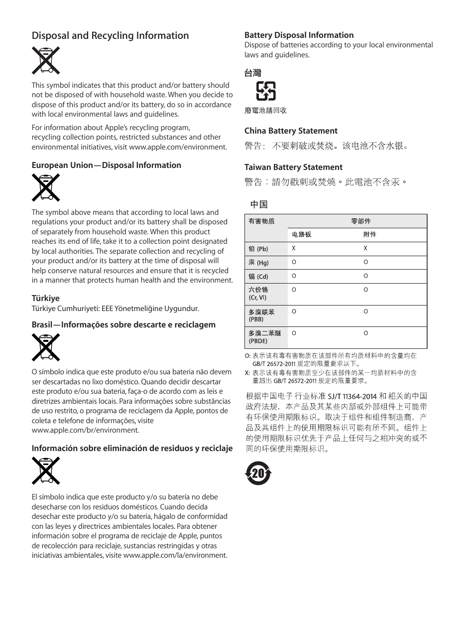 Disposal and recycling information | Apple Mac Pro (Late 2013) User Manual | Page 8 / 12