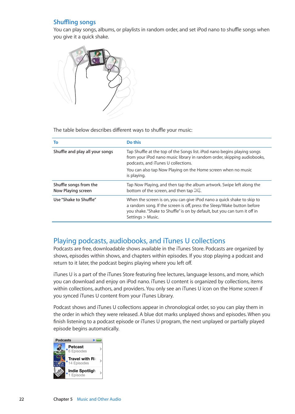 Shuffling songs | Apple iPod nano (6th generation) User Manual | Page 22 / 66