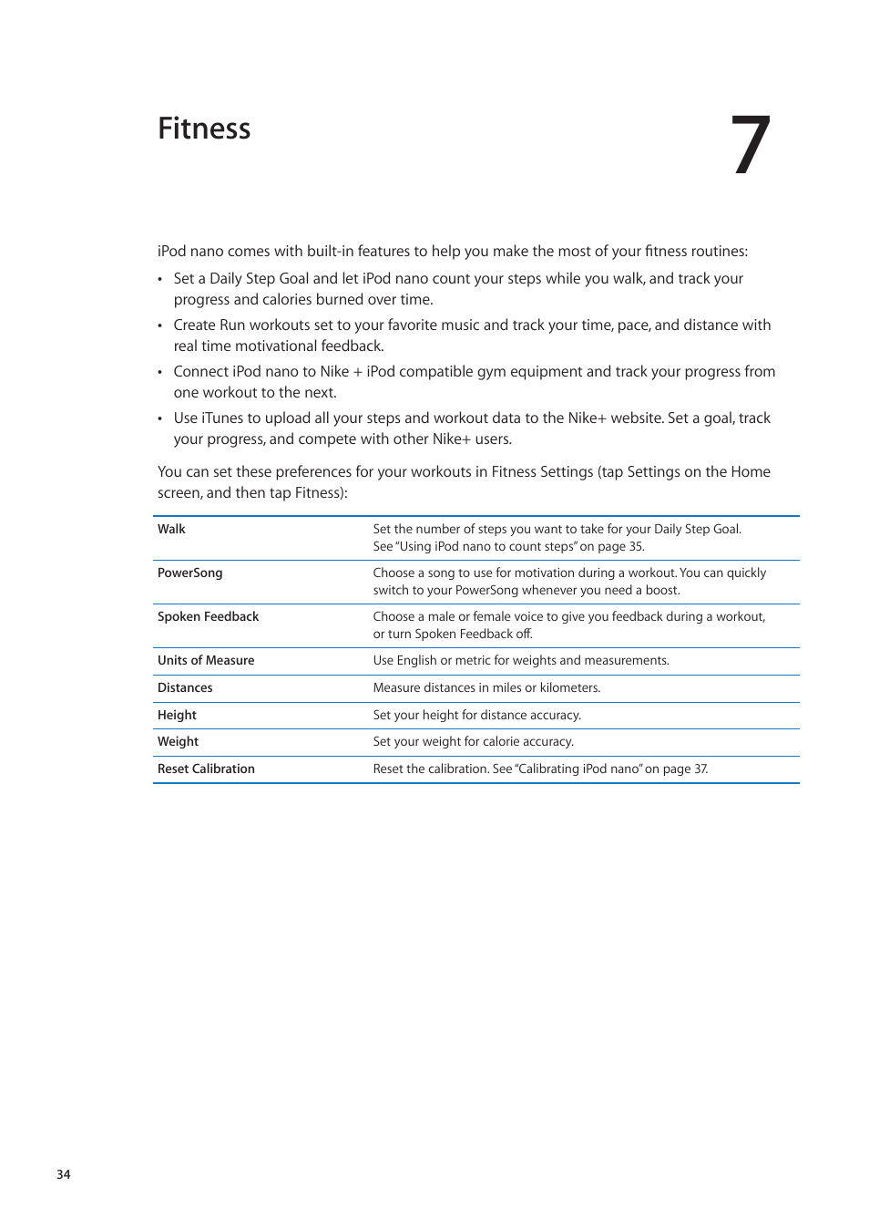 Chapter 7: fitness, Fitness | Apple iPod nano (6th generation) User Manual | Page 34 / 66