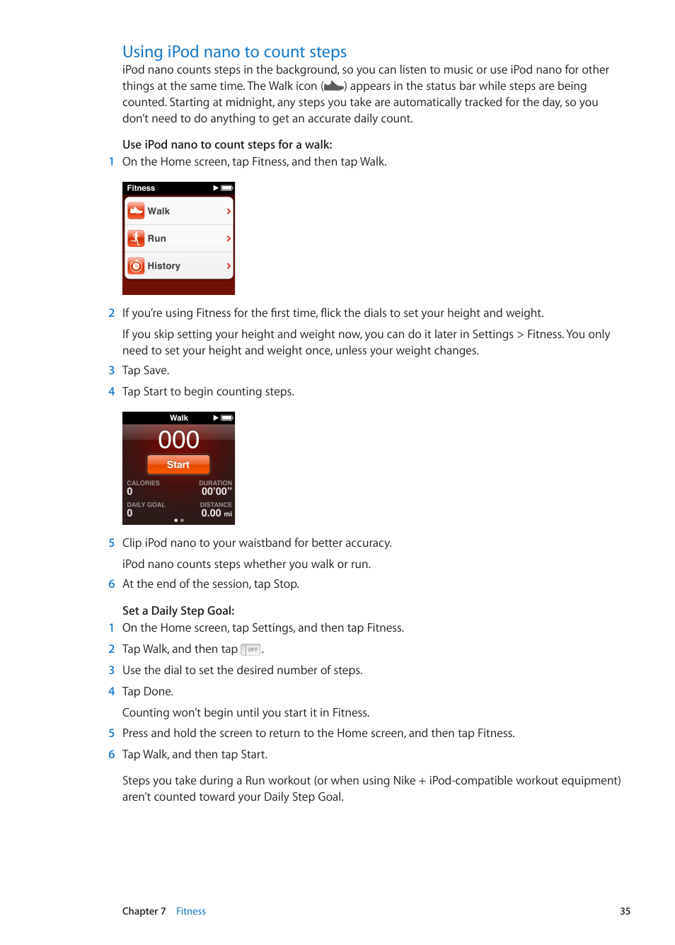 Using ipod nano to count steps, 35 using ipod nano to count steps | Apple iPod nano (6th generation) User Manual | Page 35 / 66