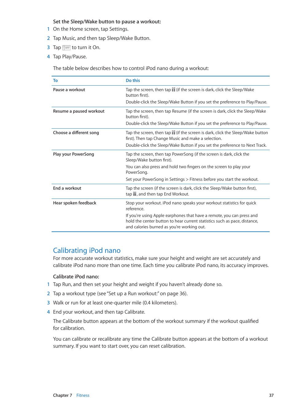 Calibrating ipod nano, 37 calibrating ipod nano | Apple iPod nano (6th generation) User Manual | Page 37 / 66