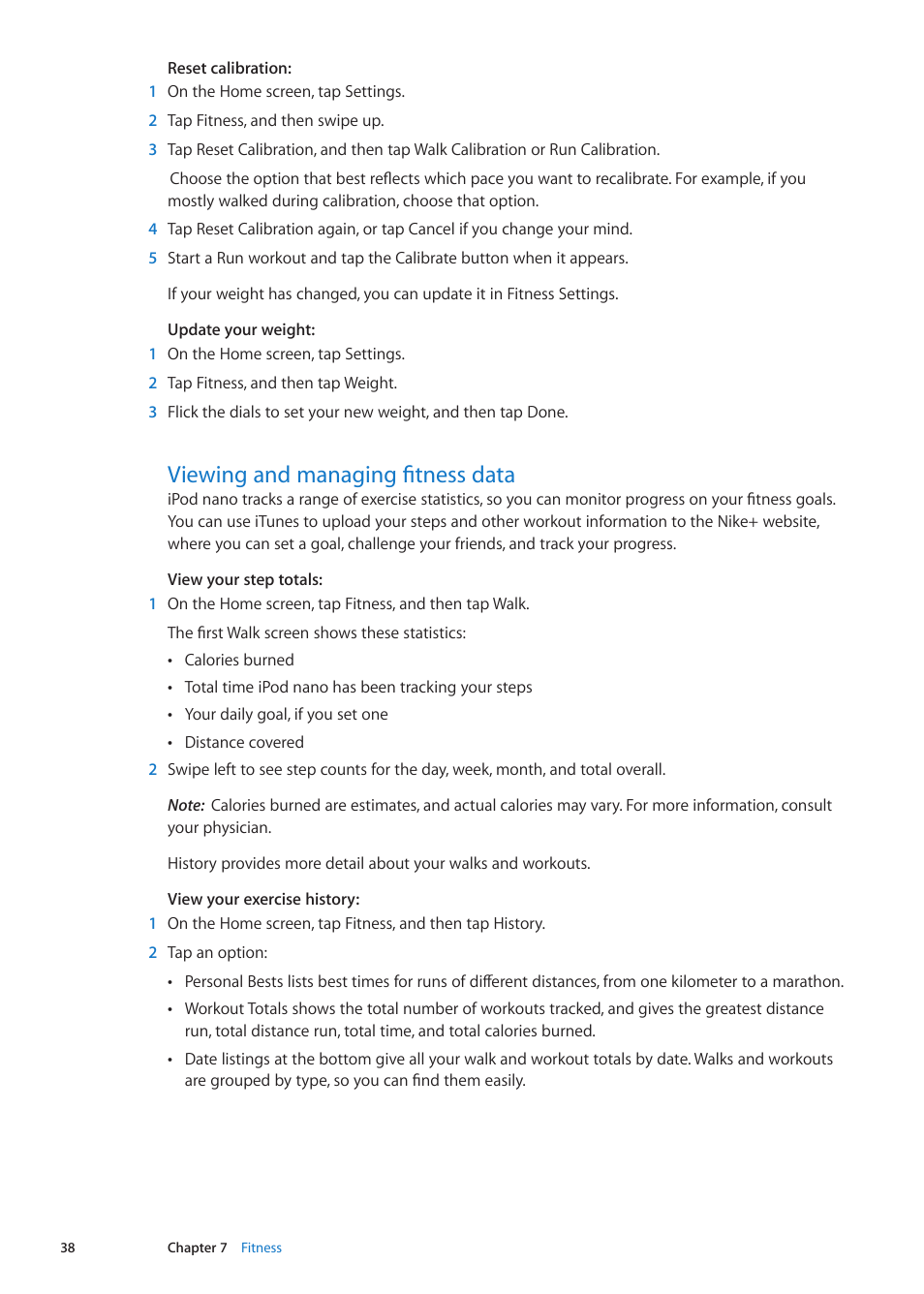 Viewing and managing fitness data, 38 viewing and managing fitness data | Apple iPod nano (6th generation) User Manual | Page 38 / 66