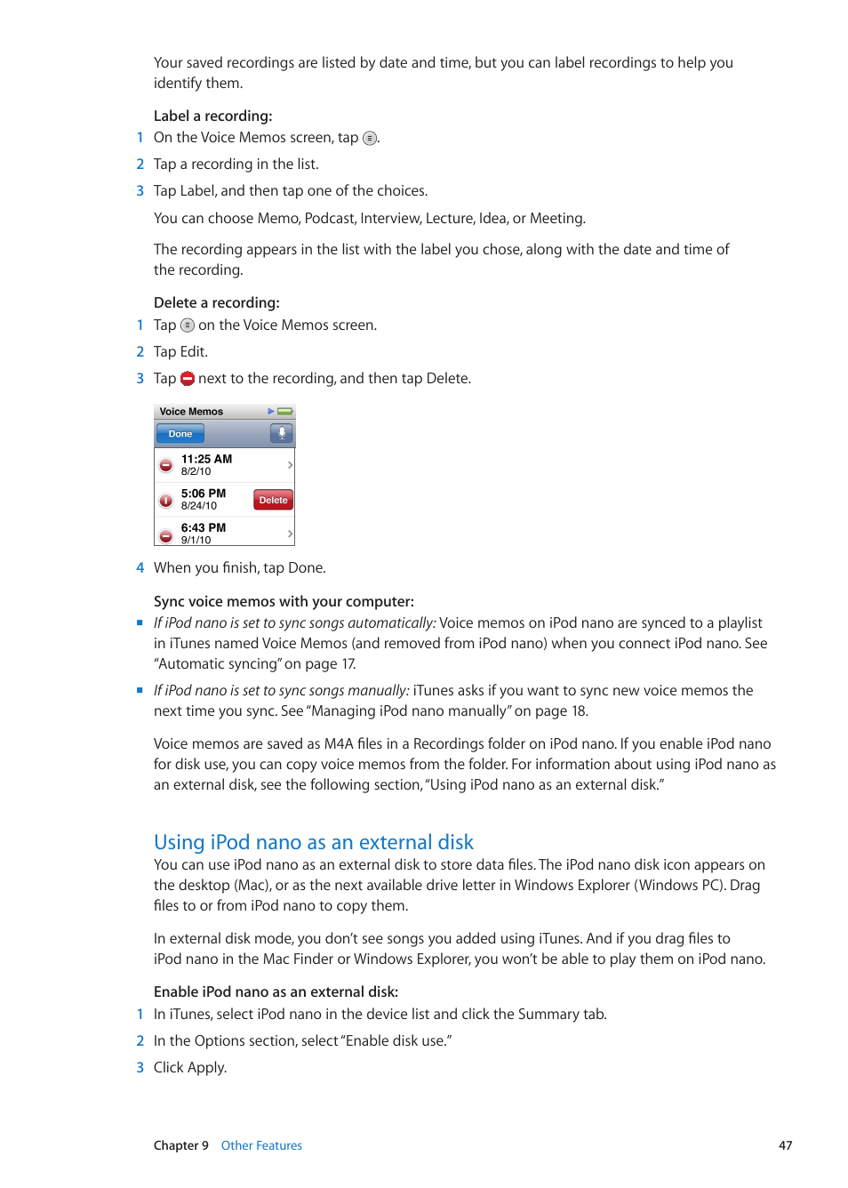 Using ipod nano as an external disk, 47 using ipod nano as an external disk | Apple iPod nano (6th generation) User Manual | Page 47 / 66
