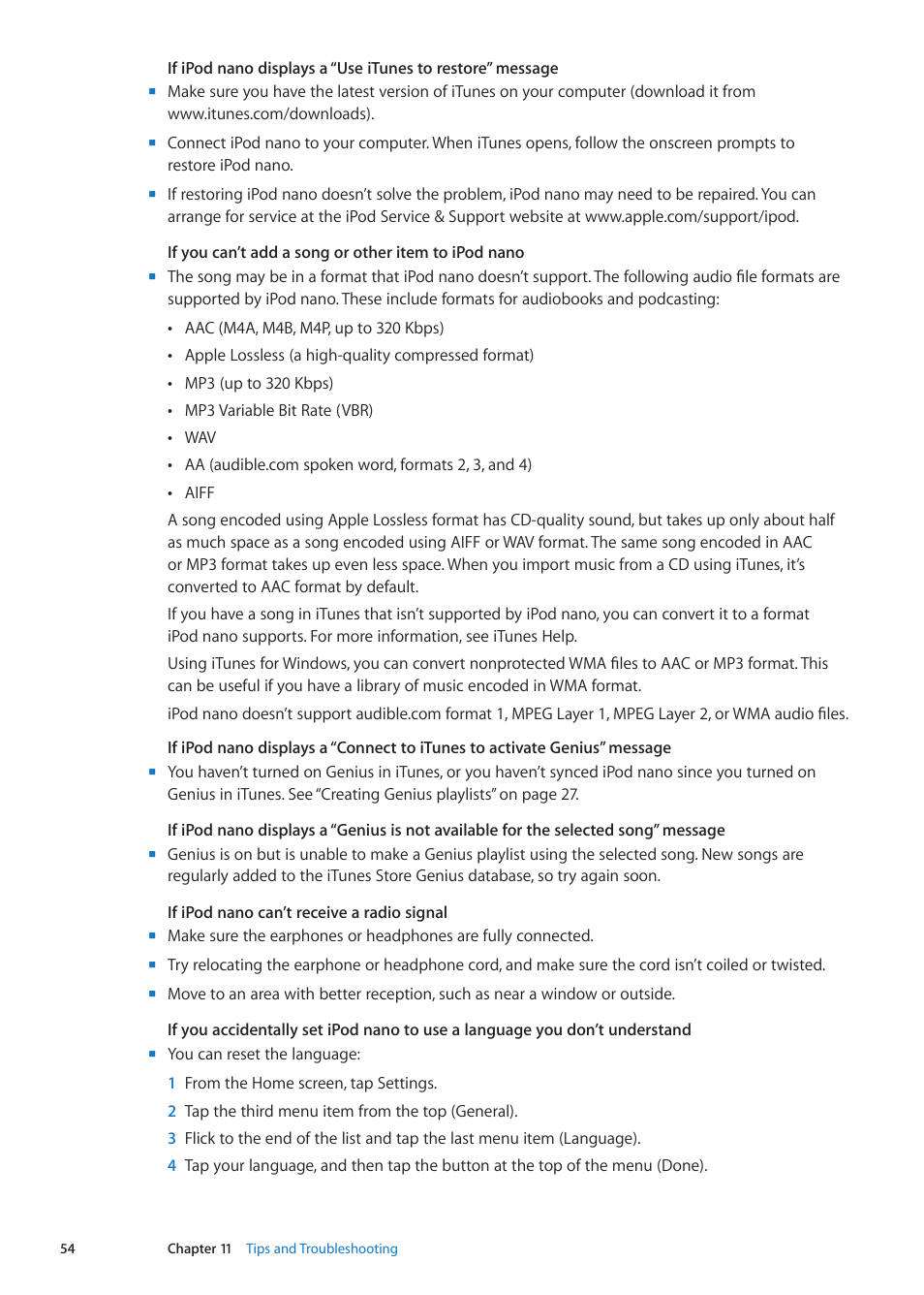 Apple iPod nano (6th generation) User Manual | Page 54 / 66