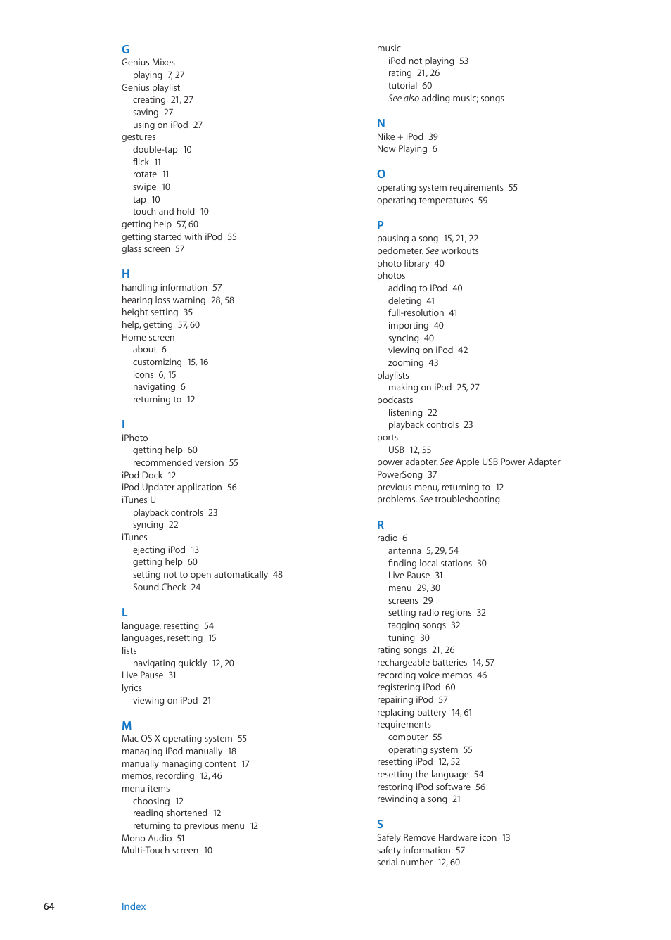 Apple iPod nano (6th generation) User Manual | Page 64 / 66