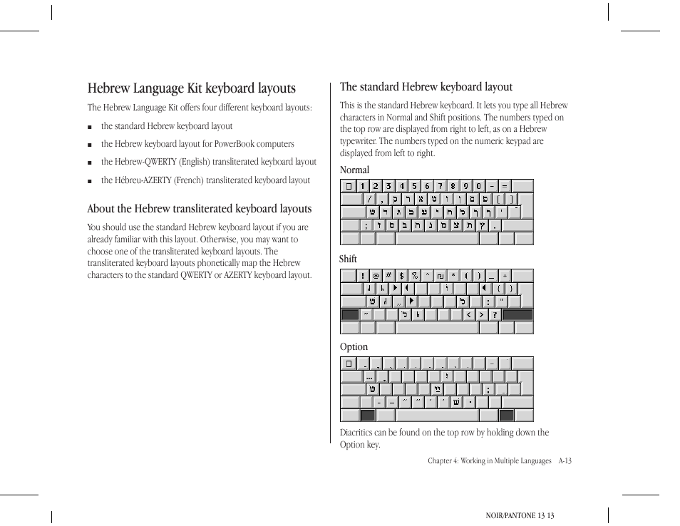 Hebrew language kit keyboard layouts | Apple Macintosh Hebrew Language Kit User Manual | Page 16 / 26
