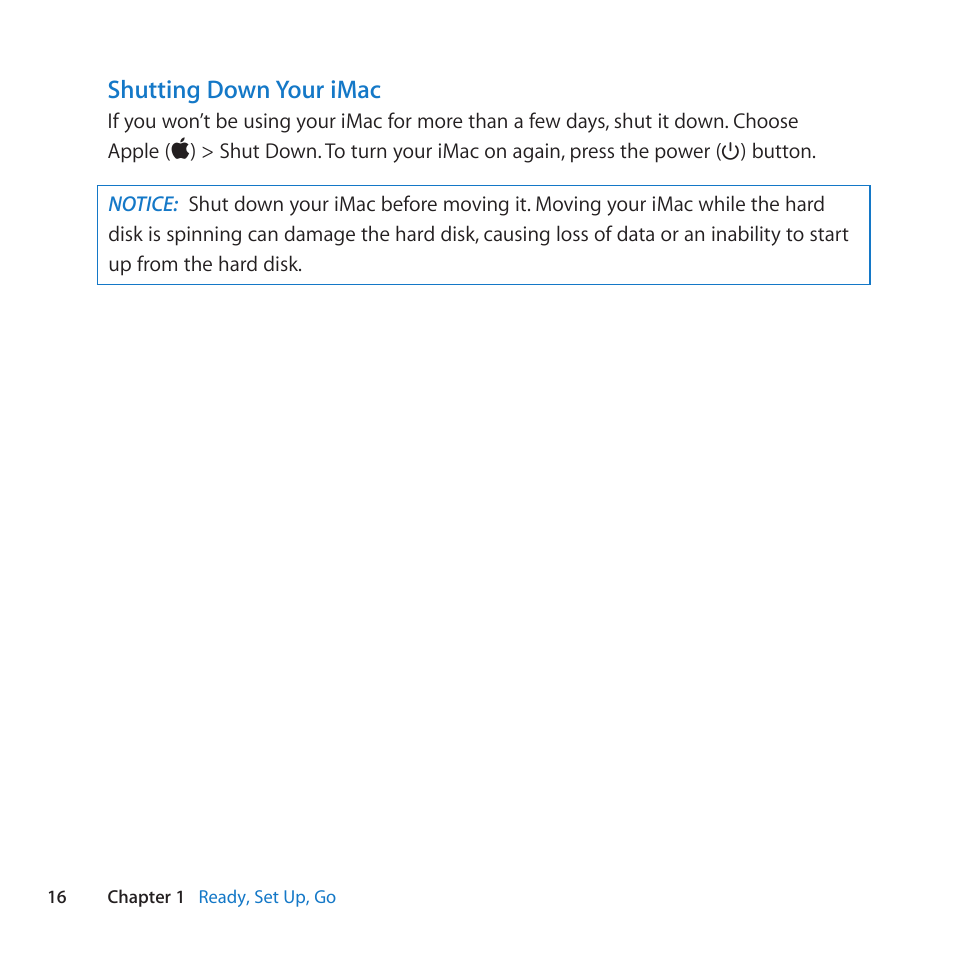 Shutting down your imac | Apple iMac (21.5-inch and 27-inch, Mid 2010) User Manual | Page 16 / 80