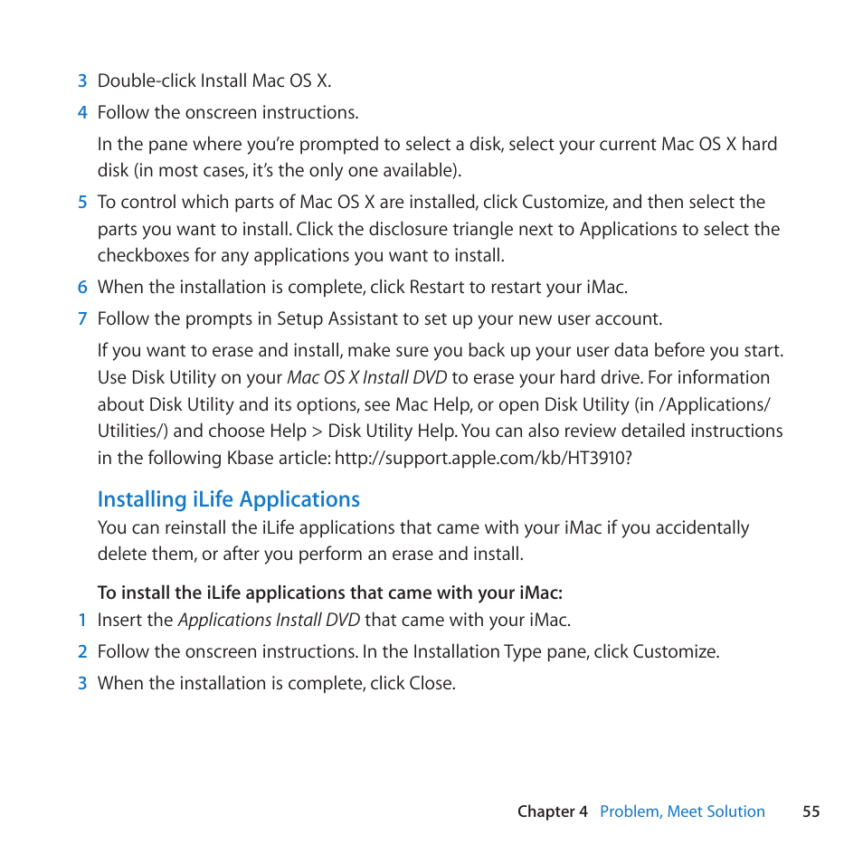 Installing ilife applications | Apple iMac (21.5-inch and 27-inch, Mid 2010) User Manual | Page 55 / 80