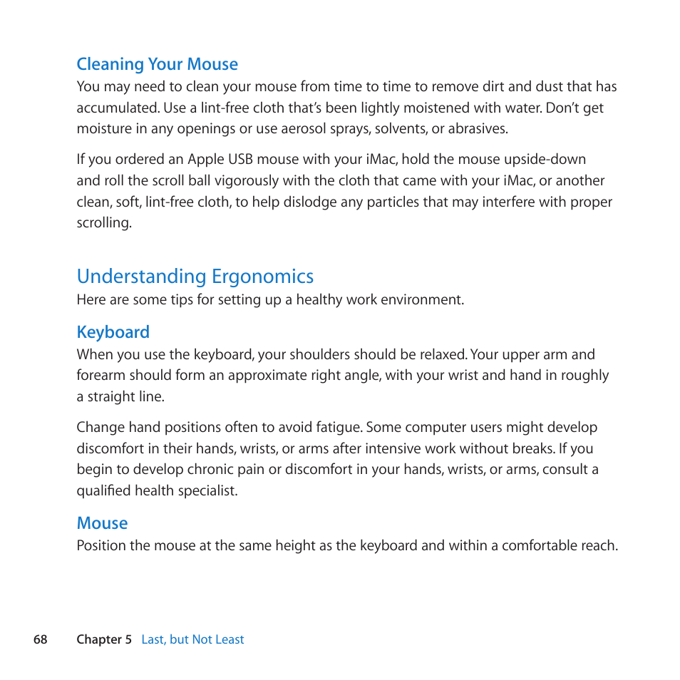 Understanding ergonomics, 68 understanding ergonomics | Apple iMac (21.5-inch and 27-inch, Mid 2010) User Manual | Page 68 / 80