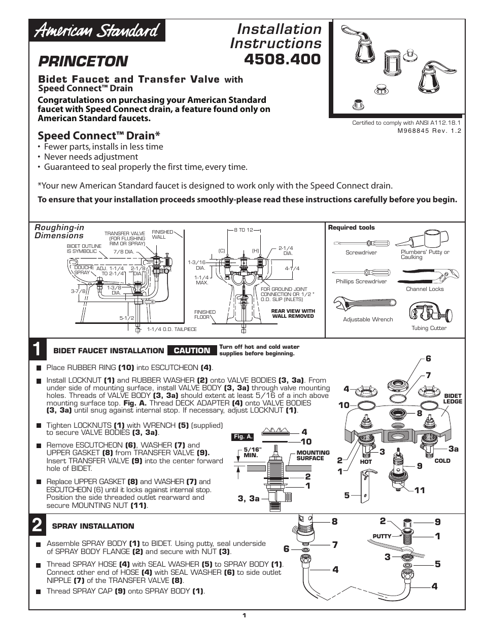 American Standard SPEED CONNECT 4508.4 User Manual | 7 pages