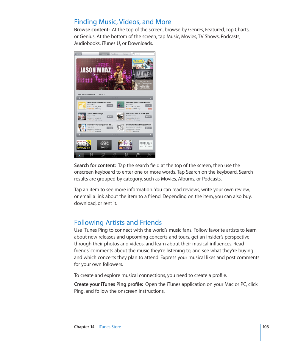 Finding music, videos, and more, Following artists and friends | Apple iPad iOS 4.2 User Manual | Page 103 / 181