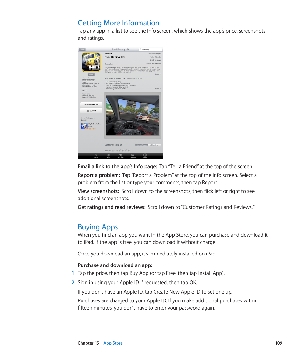 Getting more information, Buying apps, 109 getting more information 109 buying apps | Apple iPad iOS 4.2 User Manual | Page 109 / 181