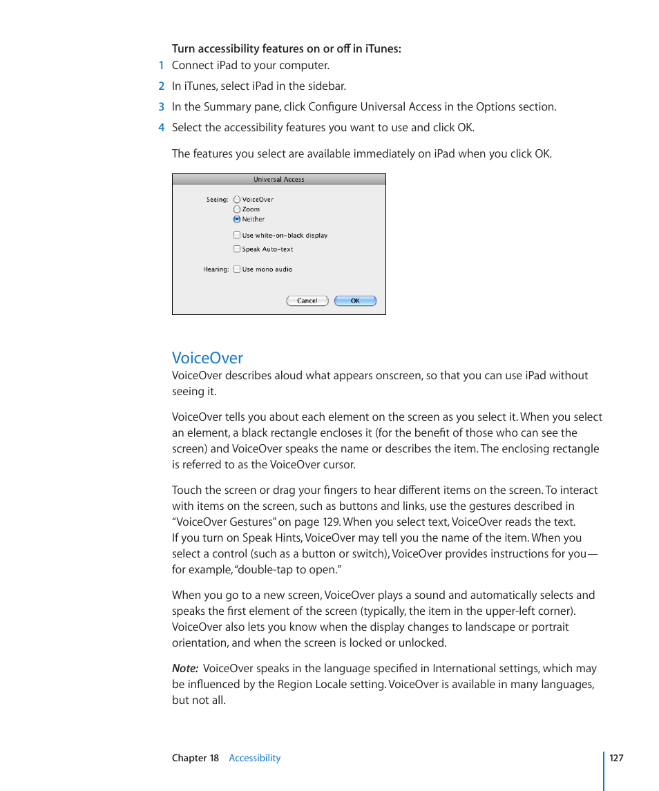 Voiceover, 127 voiceover | Apple iPad iOS 4.2 User Manual | Page 127 / 181