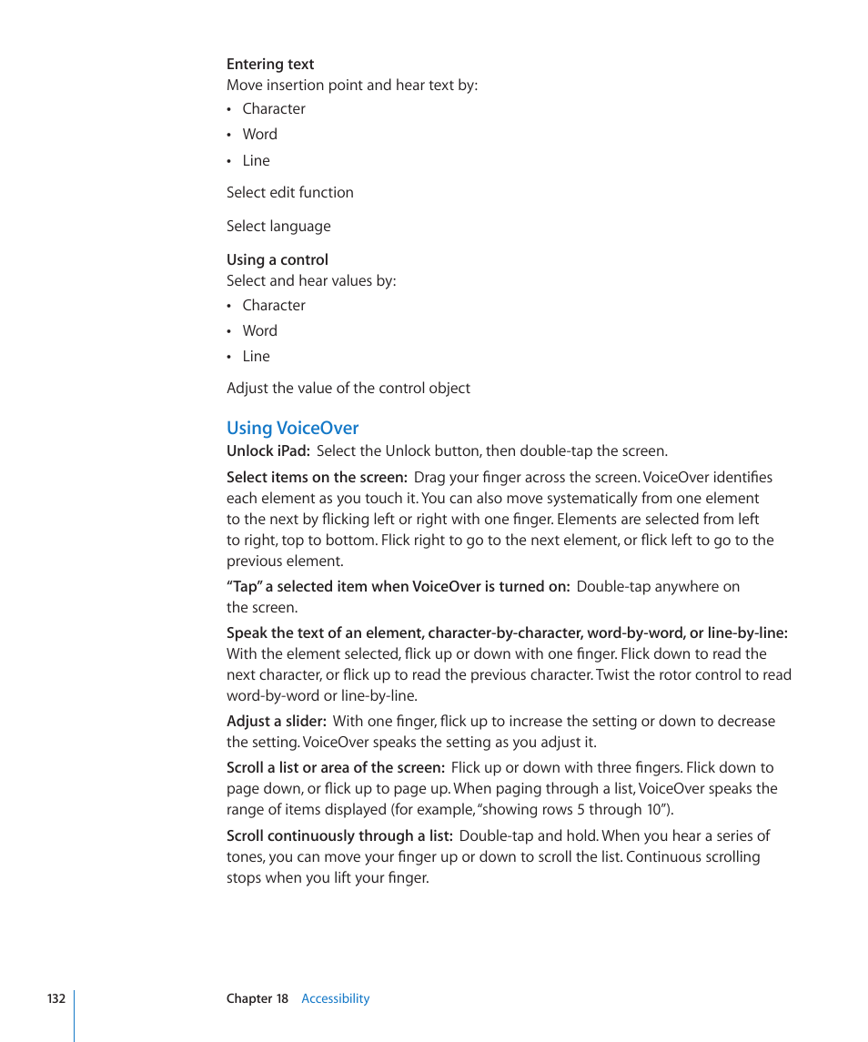 Using voiceover | Apple iPad iOS 4.2 User Manual | Page 132 / 181