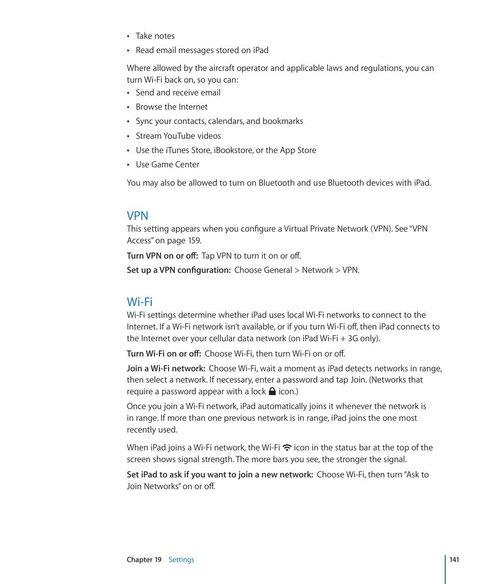 Wi-fi, 141 vpn 141 wi-fi | Apple iPad iOS 4.2 User Manual | Page 141 / 181