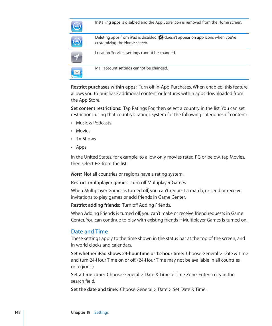 Date and time | Apple iPad iOS 4.2 User Manual | Page 148 / 181