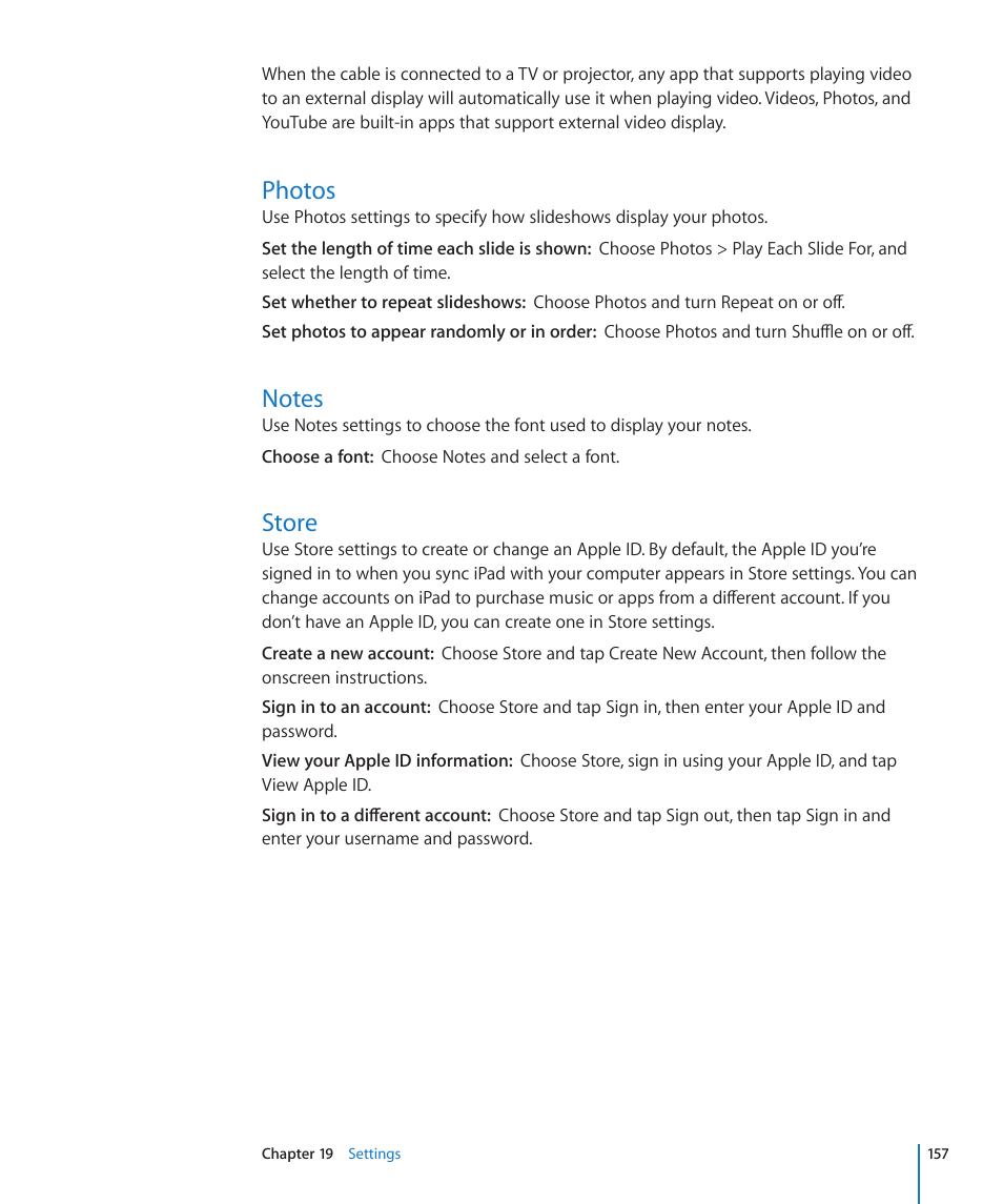 Photos, Notes, Store | 157 photos 157 notes 157 store | Apple iPad iOS 4.2 User Manual | Page 157 / 181