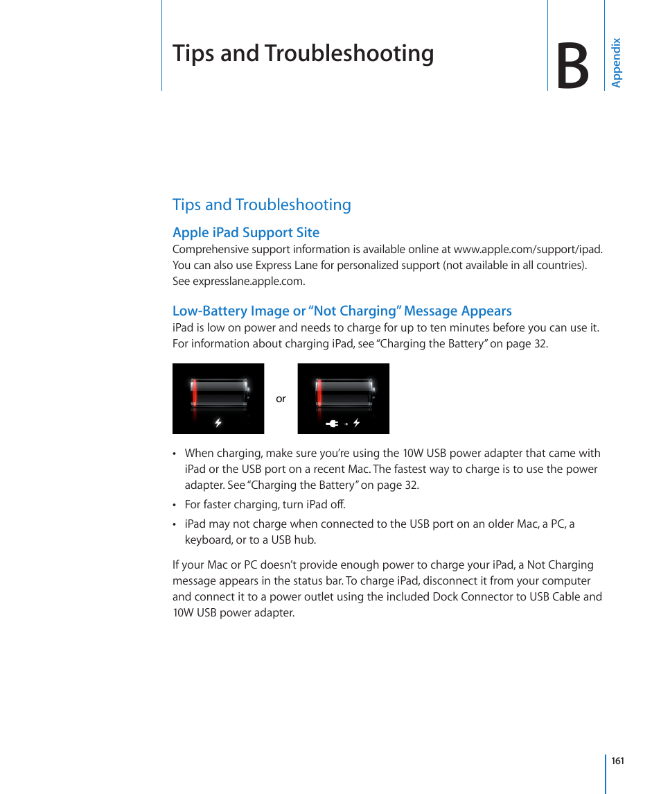 Appendix b: tips and troubleshooting, Tips and troubleshooting, Appendix b: tips and troubleshooting | 161 tips and troubleshooting | Apple iPad iOS 4.2 User Manual | Page 161 / 181