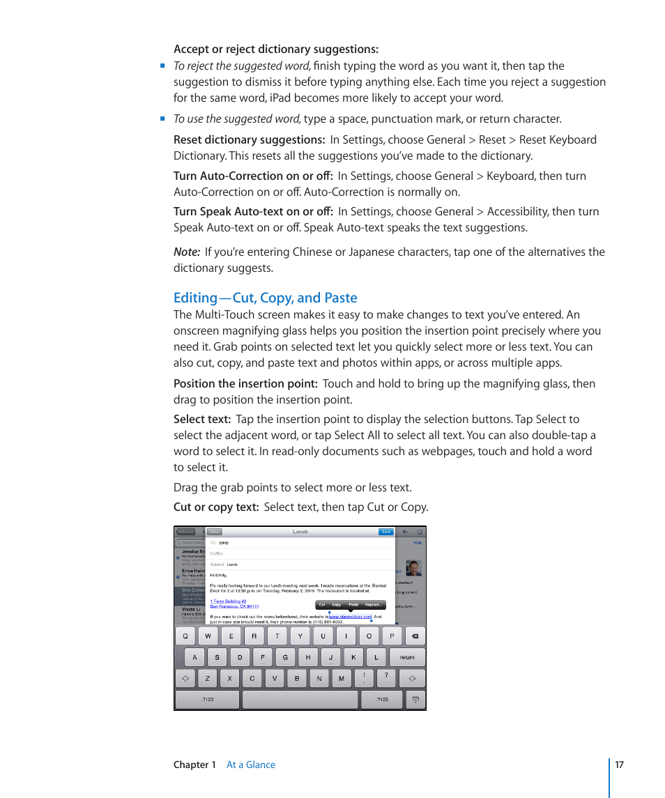 Editing—cut, copy, and paste | Apple iPad iOS 4.2 User Manual | Page 17 / 181