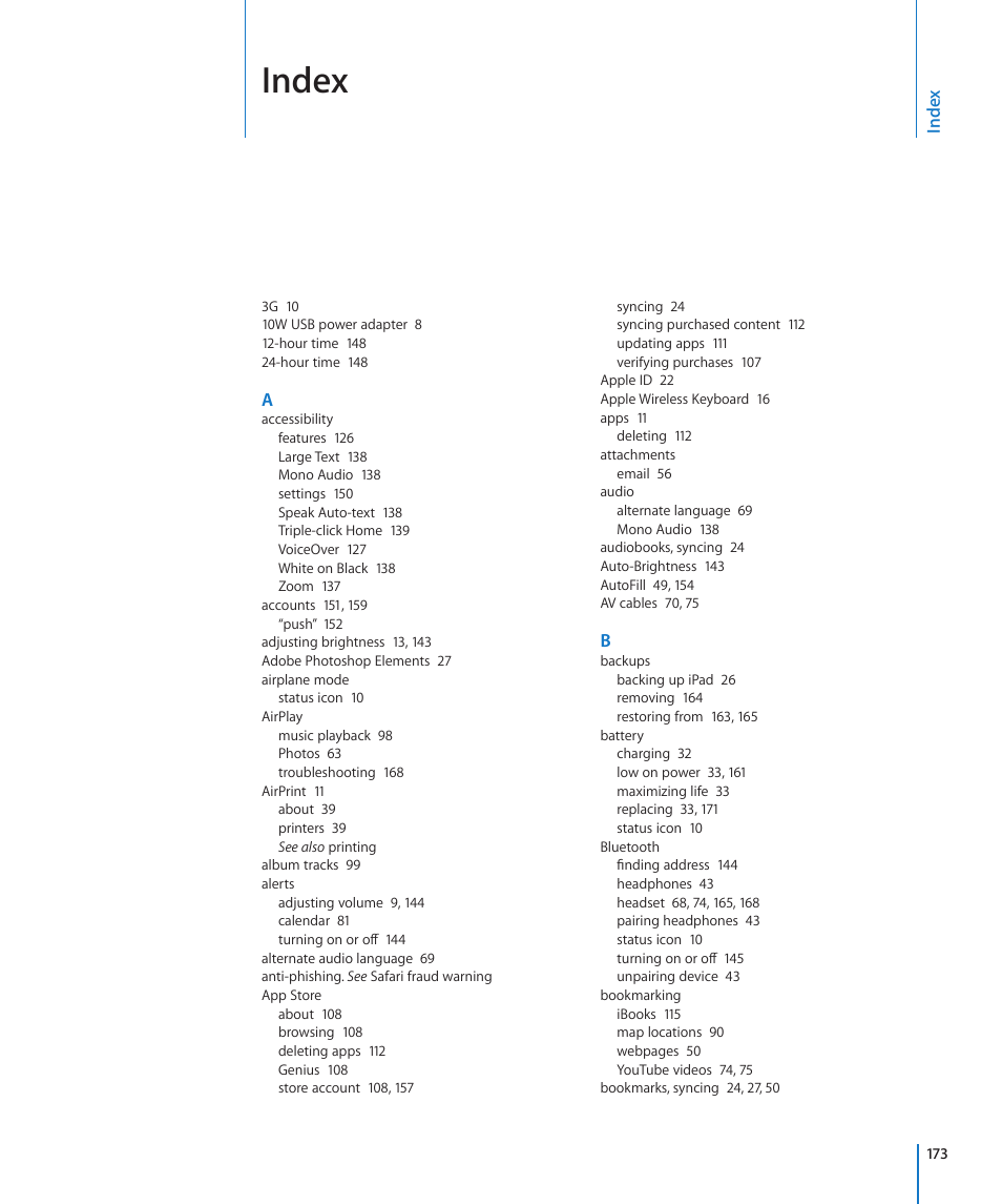 Index | Apple iPad iOS 4.2 User Manual | Page 173 / 181