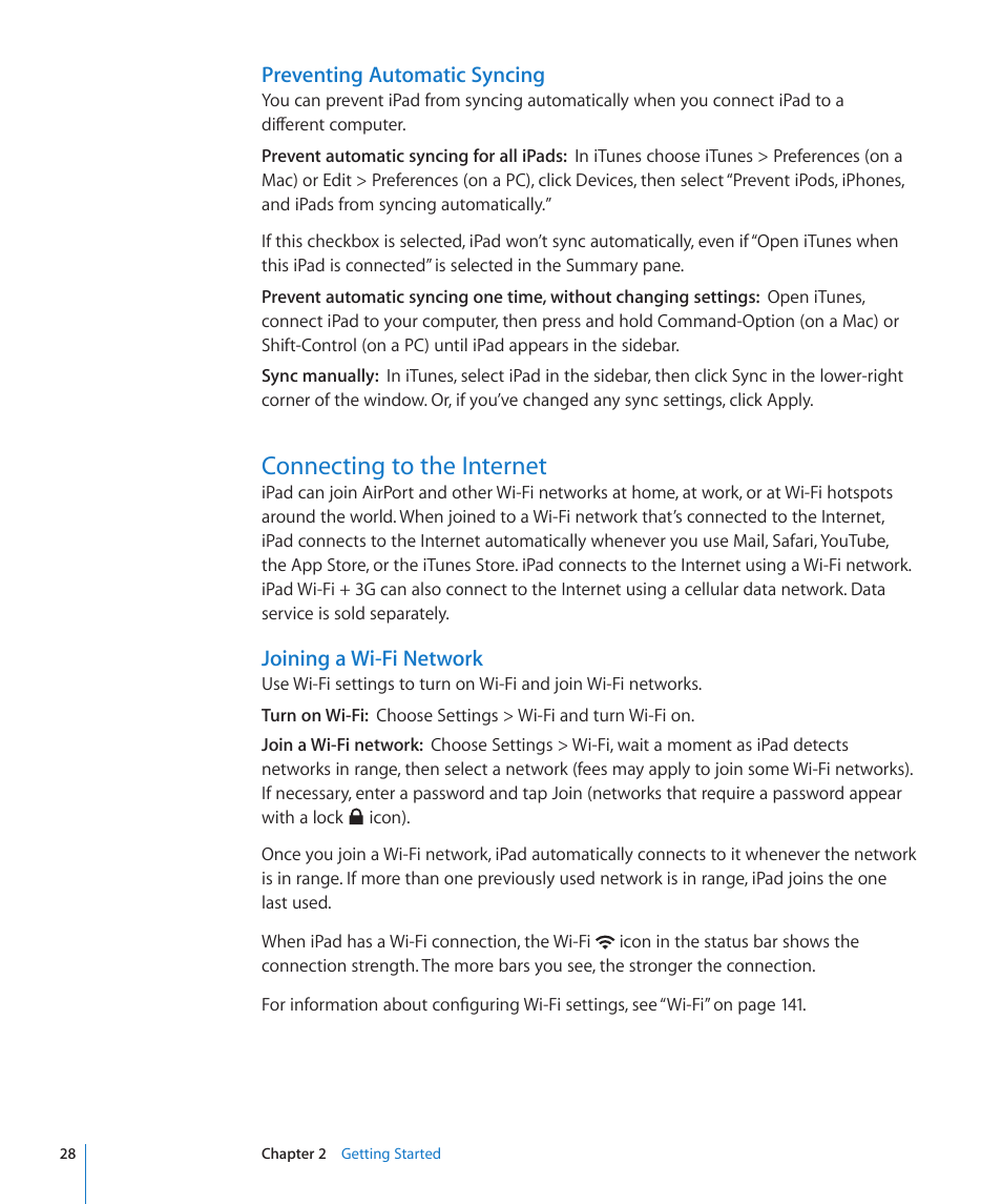 Connecting to the internet, 28 connecting to the internet | Apple iPad iOS 4.2 User Manual | Page 28 / 181