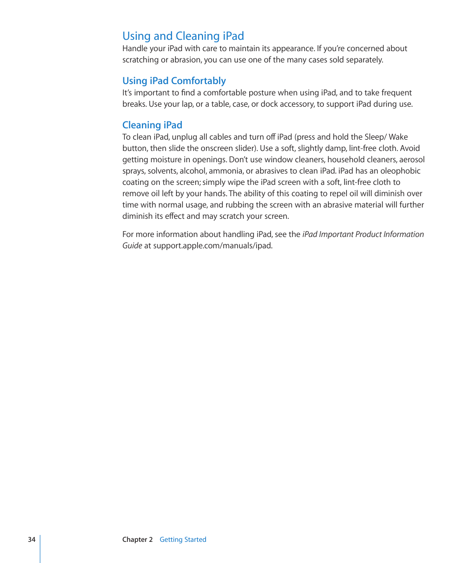 Using and cleaning ipad, 34 using and cleaning ipad | Apple iPad iOS 4.2 User Manual | Page 34 / 181