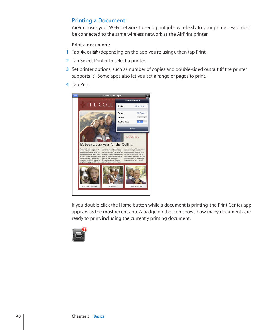 Printing a document | Apple iPad iOS 4.2 User Manual | Page 40 / 181