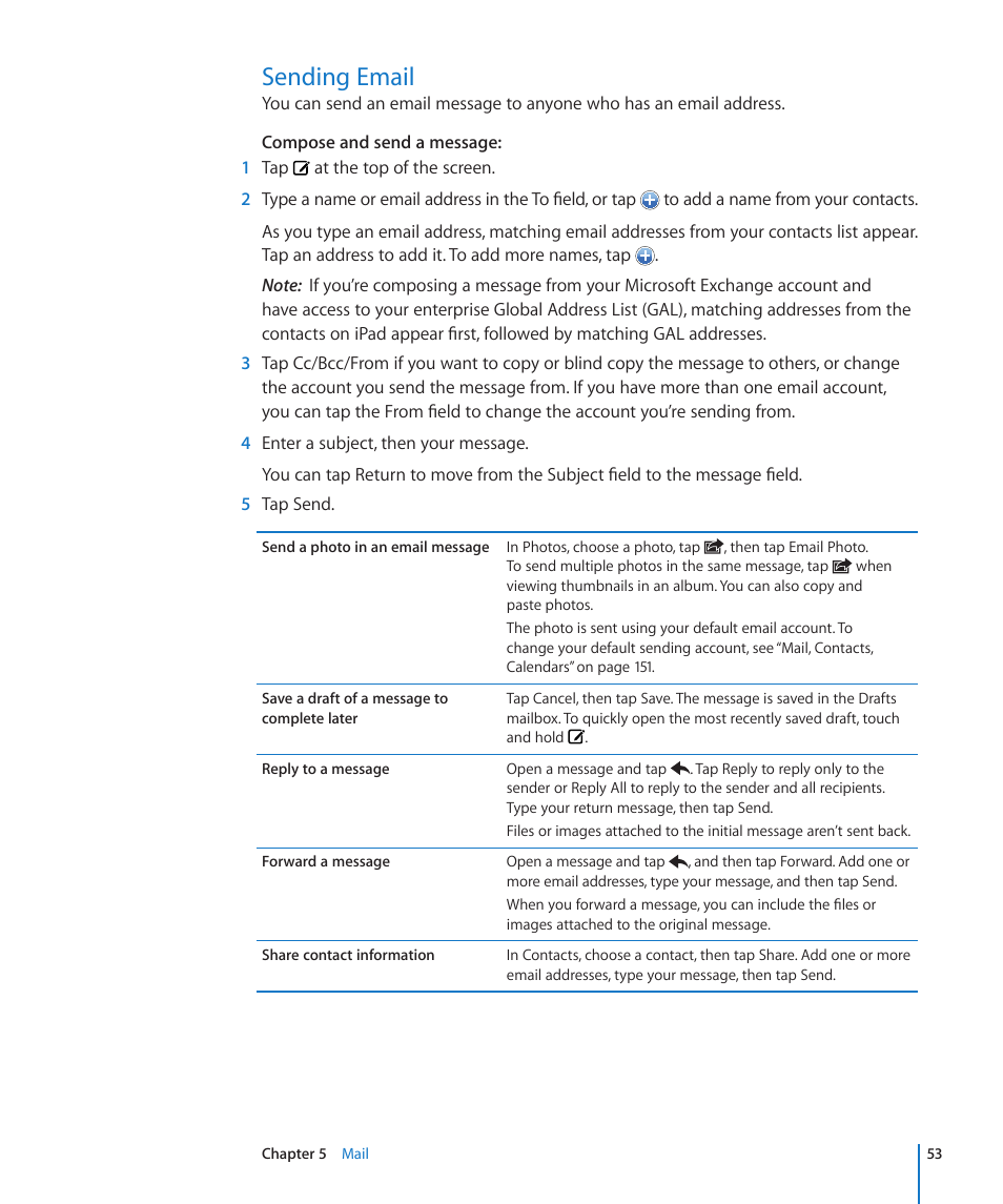 Sending email, 53 sending email | Apple iPad iOS 4.2 User Manual | Page 53 / 181