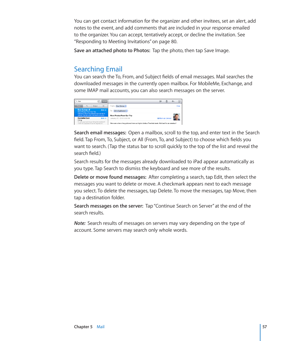 Searching email, 57 searching email | Apple iPad iOS 4.2 User Manual | Page 57 / 181