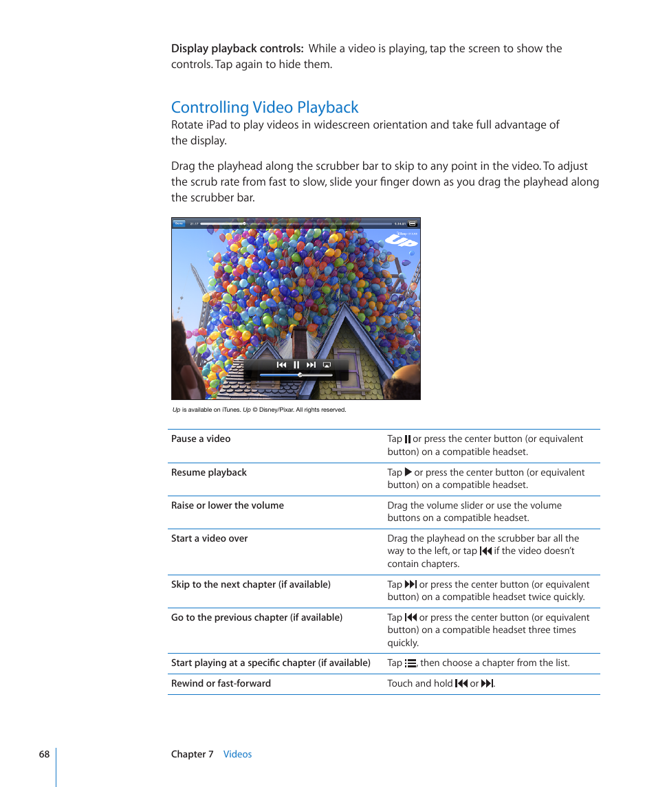 Controlling video playback, 68 controlling video playback | Apple iPad iOS 4.2 User Manual | Page 68 / 181