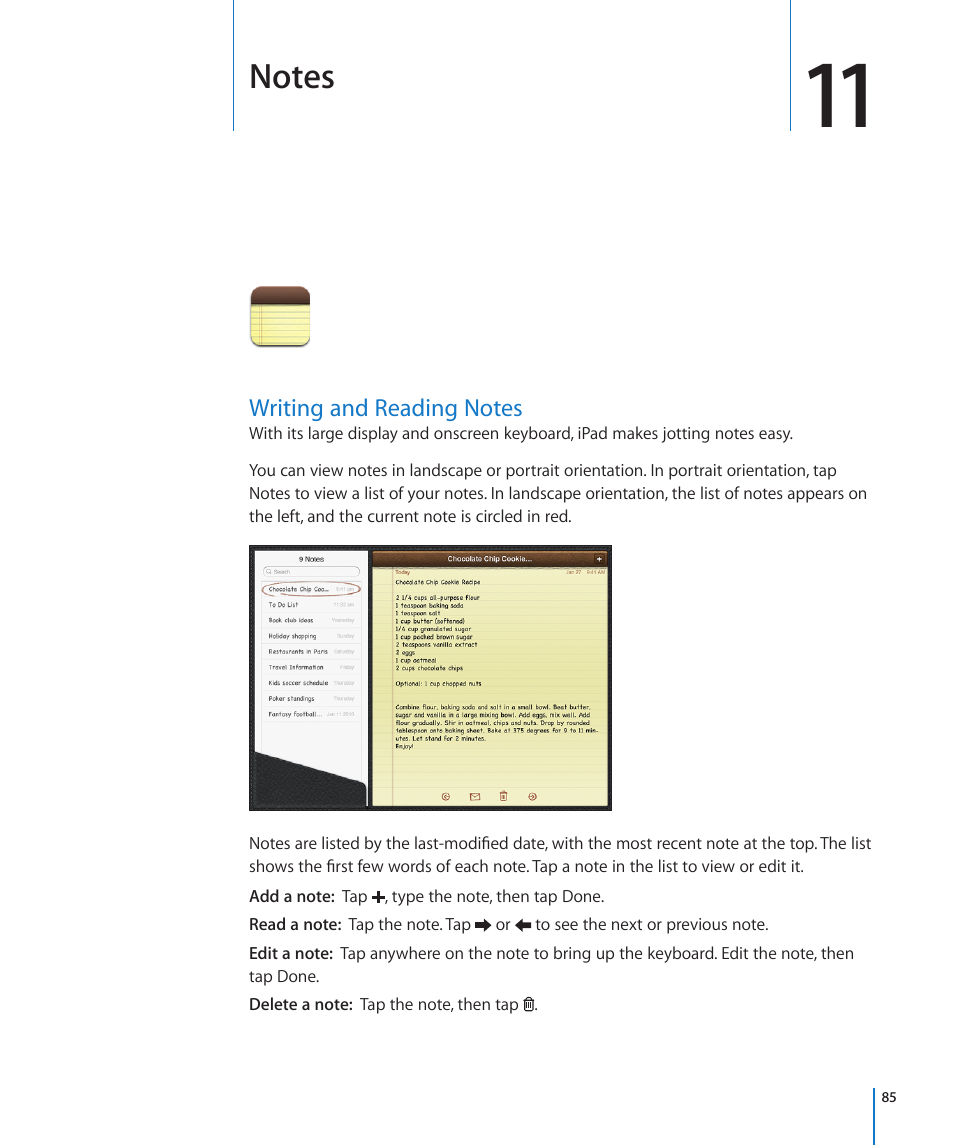 Chapter 11: notes, Writing and reading notes, 85 writing and reading notes | Apple iPad iOS 4.2 User Manual | Page 85 / 181