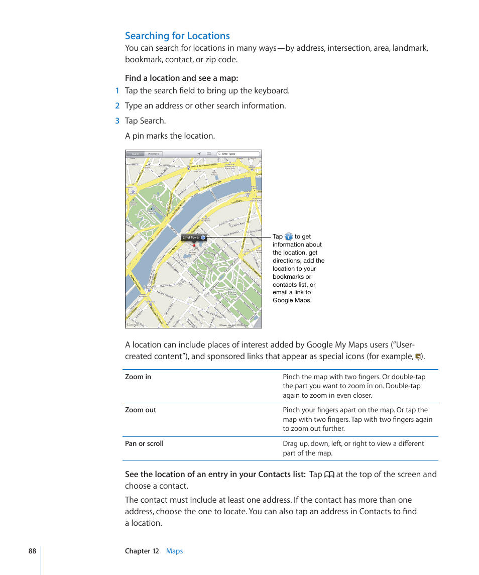 Searching for locations | Apple iPad iOS 4.2 User Manual | Page 88 / 181