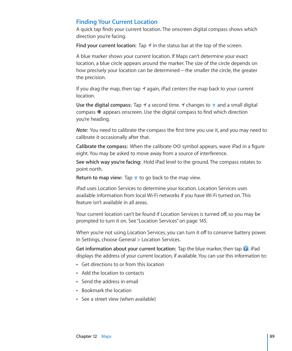 Finding your current location | Apple iPad iOS 4.2 User Manual | Page 89 / 181