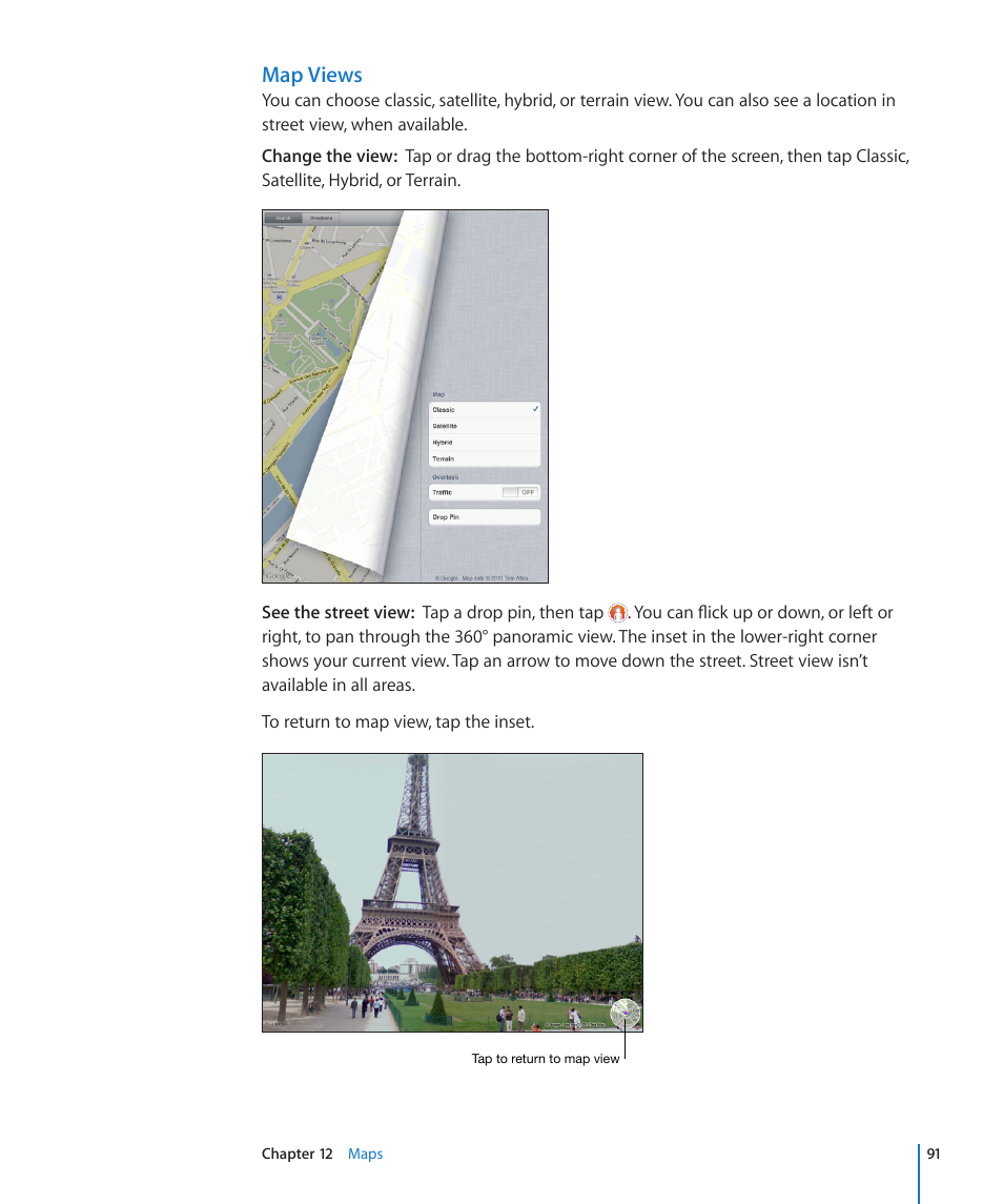 Map views | Apple iPad iOS 4.2 User Manual | Page 91 / 181