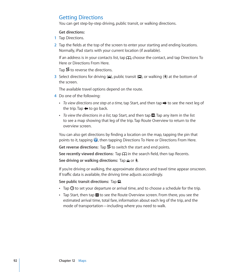 Getting directions, 92 getting directions | Apple iPad iOS 4.2 User Manual | Page 92 / 181