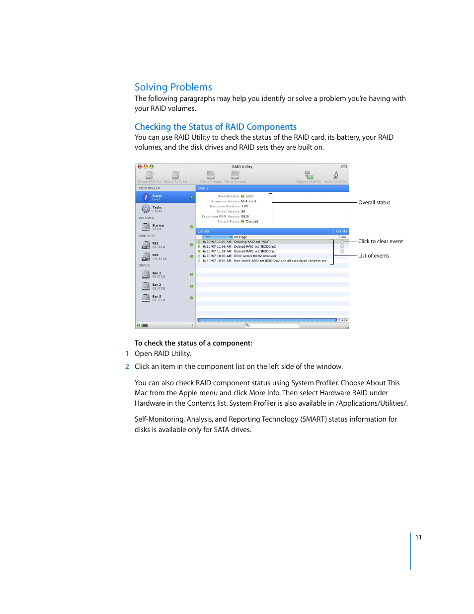 Solving problems, Checking the status of raid components | Apple RAID Utility User Manual | Page 11 / 18