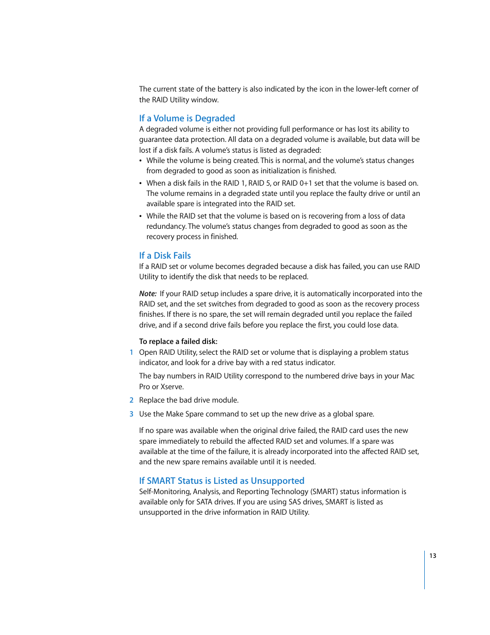 If a volume is degraded, If a disk fails, If smart status is listed as unsupported | Apple RAID Utility User Manual | Page 13 / 18