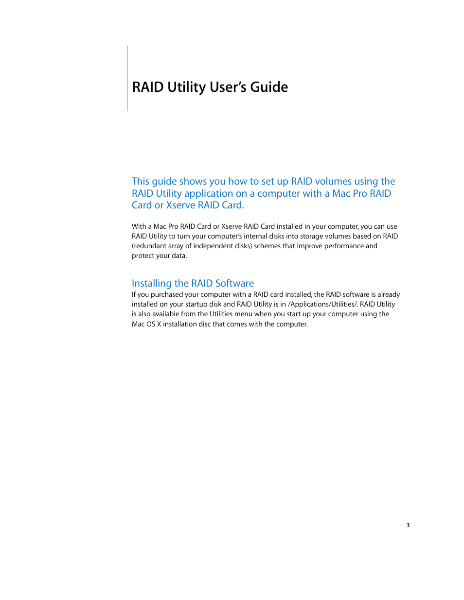 Raid utility user’s guide, Installing the raid software | Apple RAID Utility User Manual | Page 3 / 18