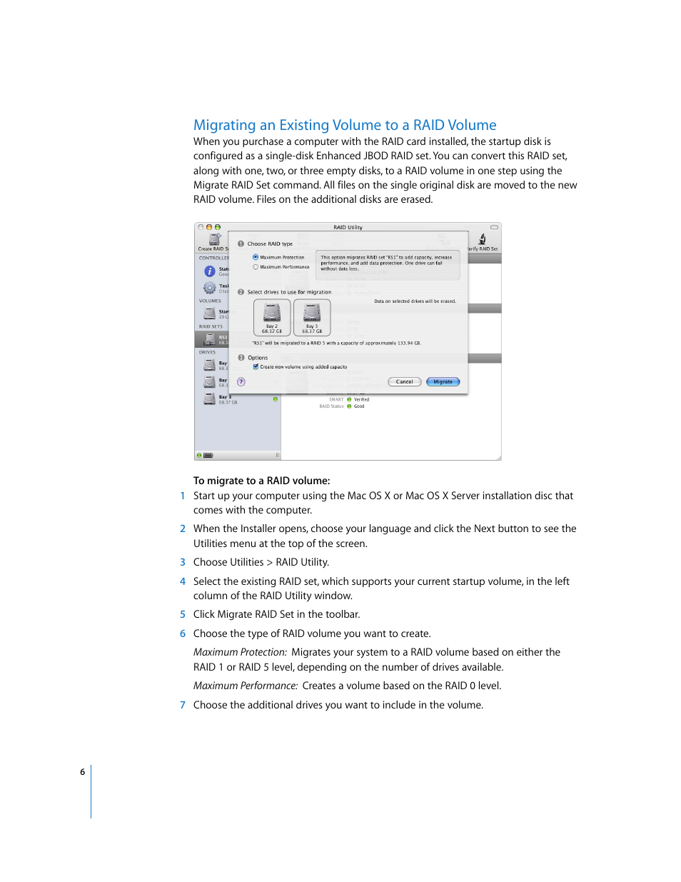 Migrating an existing volume to a raid volume | Apple RAID Utility User Manual | Page 6 / 18