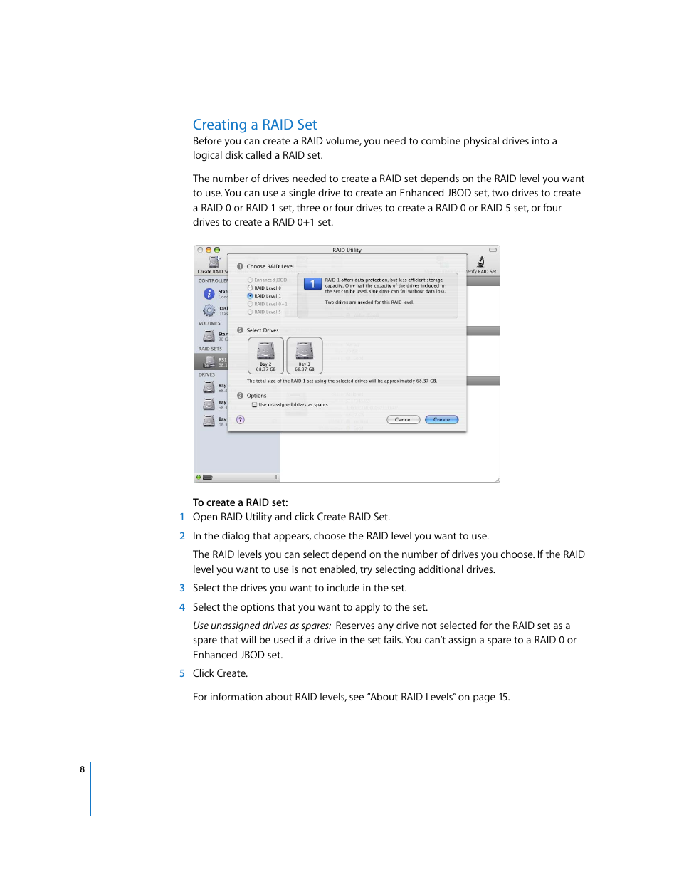 Creating a raid set | Apple RAID Utility User Manual | Page 8 / 18