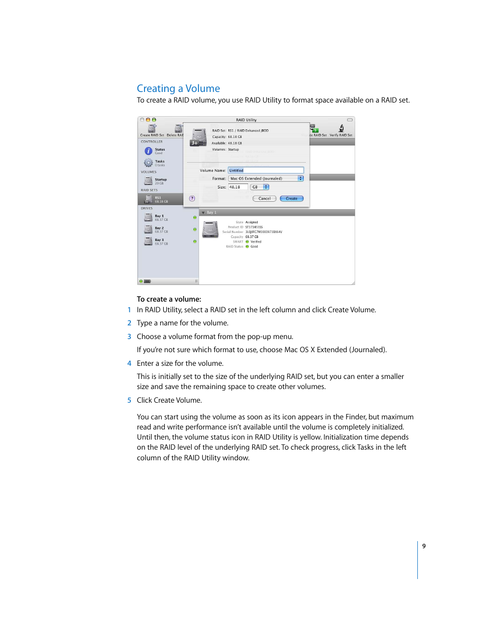 Creating a volume | Apple RAID Utility User Manual | Page 9 / 18