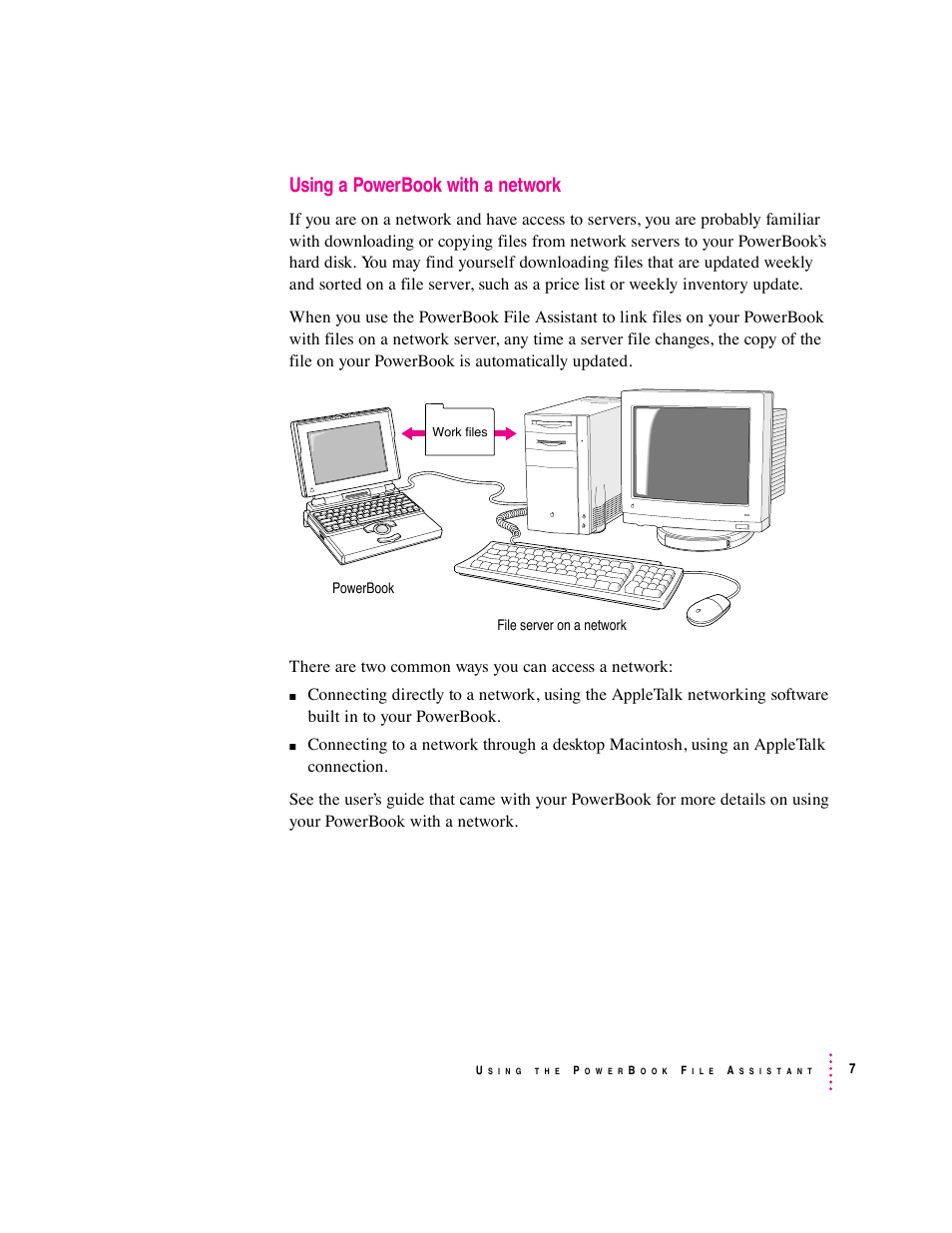 Using a powerbook with a network | Apple PowerBook File Assistant User Manual | Page 13 / 32