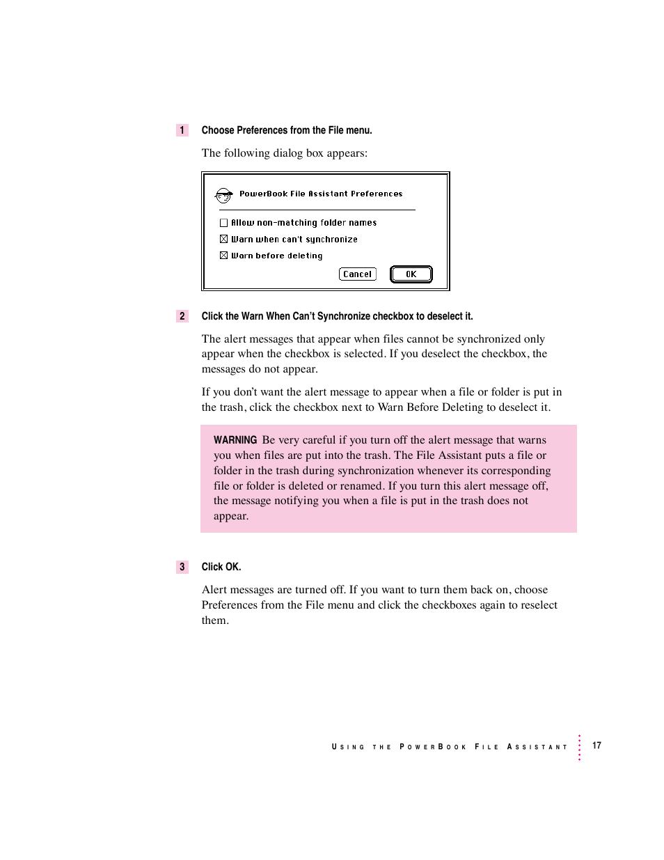 The following dialog box appears | Apple PowerBook File Assistant User Manual | Page 23 / 32