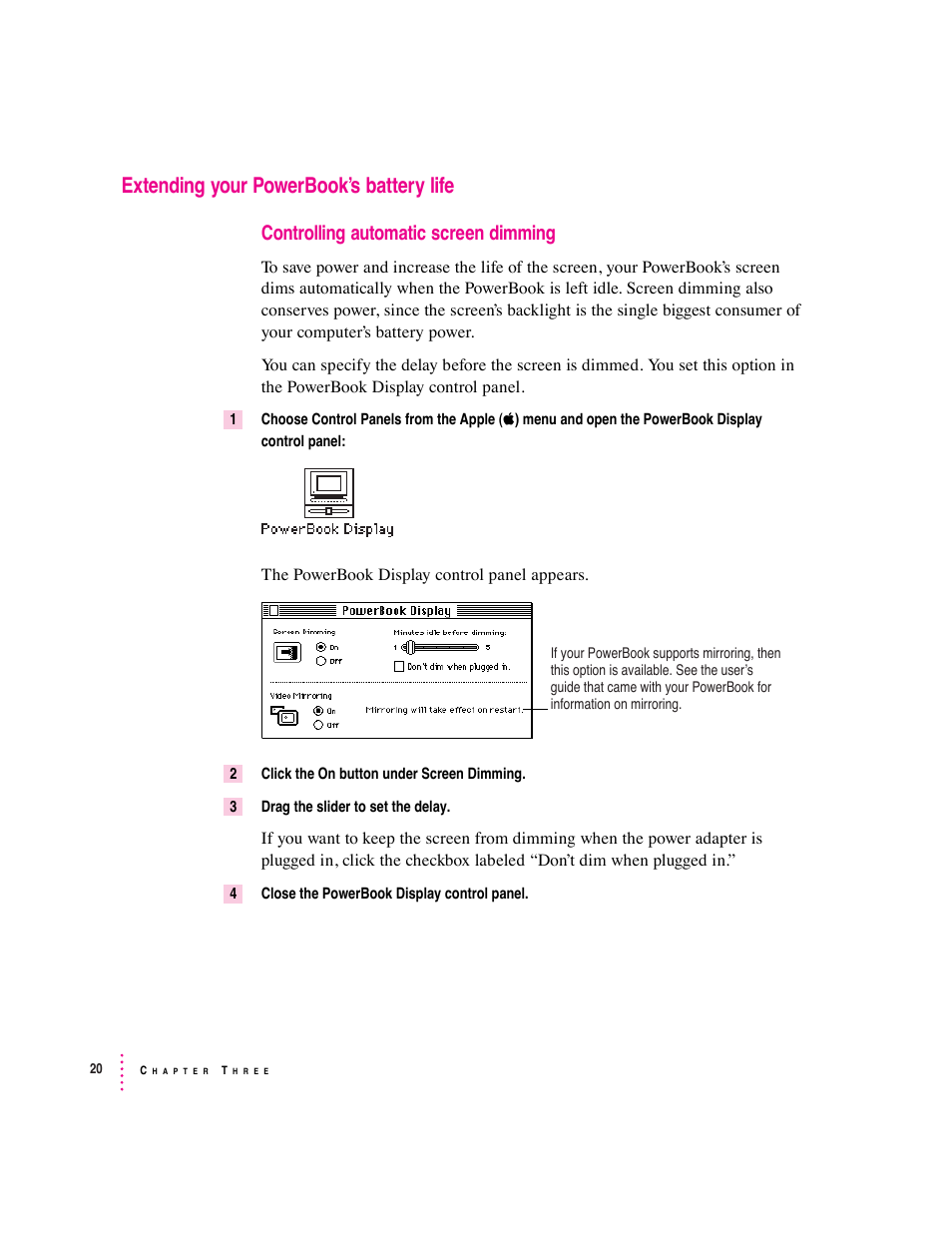 Extending your powerbook’s battery life, Controlling automatic screen dimming | Apple PowerBook File Assistant User Manual | Page 26 / 32