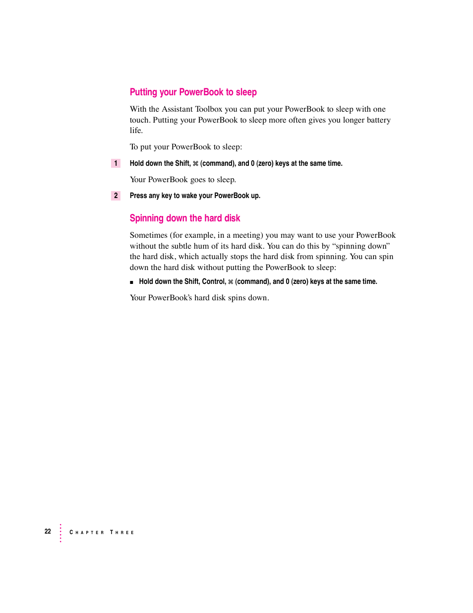 Putting your powerbook to sleep, Spinning down the hard disk | Apple PowerBook File Assistant User Manual | Page 28 / 32