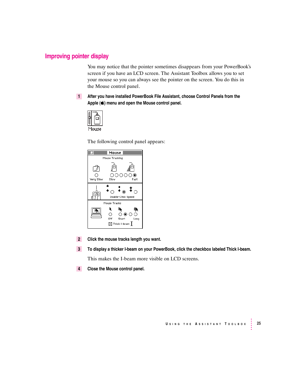 Improving pointer display | Apple PowerBook File Assistant User Manual | Page 31 / 32